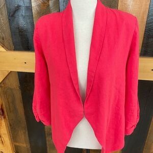 Love Tree fly front linen jacket w/ ruched sleeve